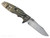 Rick Hinderer Knives Skinny Eklipse Slicer folding knife with flipper tab - shown open - lock side.  Stonewash 3.5" hollow grind MagnaCut stainless steel plain edge blade.  Coyote G-10 handle scale with stonewashed bronze lock side.  Model KEK35SKSLHO