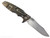 Rick Hinderer Knives Skinny Eklipse Slicer folding knife with flipper tab - shown open - lock side.  Stonewash 3.5" hollow grind MagnaCut stainless steel plain edge blade.  Blue G-10 handle scale with stonewashed bronze lock side.  Model KEK35SKSLHO