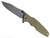 Rick Hinderer Knives Skinny Eklipse Slicer folding knife with flipper tab - shown open - presentation side.  Working Finish 3.5" hollow grind MagnaCut stainless steel plain edge blade.  OD green G-10 handle scale with Battle Bronze lock side.  Model KEK35SKSLHO