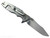 Rick Hinderer Knives Skinny Eklipse Slicer folding knife with flipper tab - shown open - lock side.  Stonewash 3.5" hollow grind MagnaCut stainless steel plain edge blade.  Blue G-10 handle scale with stonewash lock side.  Model KEK35SKSLHO