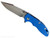 Rick Hinderer Knives XM-18 3.5" Harpoon Spanto folding knife with thumb stud and flipper tab - shown open presentation side.  Stonewashed MagnaCut stainless steel plain edge blade.  Blue G-10 handle with stonewash blue lock side.  Model KXM35HS.
