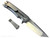 Chaves Knives Liberation Street Integral folding knife featuring a flipper tab - shown open lock side.  Belt satin M390 stainless steel tanto style plain edge blade.  Stonewash titanium handle.  Model CK-2B1-2A1A-1A0!
