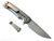 Chaves Knives Liberation Street Integral folding knife featuring a flipper tab - shown open lock side.  Stonewash M390 stainless steel drop point style plain edge blade.  Stonewash titanium handle.  Model CK-2B1-1B1A-1A0!