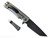 Chaves Knives Liberation Street Integral folding knife featuring a flipper tab - shown open lock side.  Black DLC M390 stainless steel tanto style plain edge blade.  Bright stonewash titanium handle.  Model CK-2B1-2G1A-11A0!