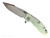 Rick Hinderer Knives XM-18 Skinny Harpoon Spanto with thumb stud and flipper tab - shown open presentation side.  Stonewash MagnaCut stainless steel plain edge blade.  Translucent Green G-10 handle with stonewash bronze lock side.  Model KXM35SKHS.