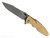 Rick Hinderer Knives Skinny Eklipse Slicer folding knife with flipper tab - shown open - presentation side.  Working Finish 3.5" hollow grind MagnaCut stainless steel plain edge blade.  Coyote G-10 handle scale with Battle Bronze lock side.  Model KEK35SKSLHO
