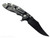 Rick Hinderer Knives XM-18 3.5" Bowie folding knife with thumb stud and flipper tab - shown open lock side.  Battle Black MagnaCut stainless steel plain edge blade.  OD green G-10 handle with Battle Black lock side.  Model KXM35BOWMC.