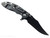 Rick Hinderer Knives XM-18 3.5" Bowie folding knife with thumb stud and flipper tab - shown open lock side.  Battle Black MagnaCut stainless steel plain edge blade.  Translucent Green G-10 handle with Battle Black lock side.  Model KXM35BOWMC.