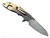 Rick Hinderer Knives XM-18 3.5" Sheepsfoot folding knife with thumb stud and flipper tab - shown open lock side.  Stonewash S45VN stainless steel plain edge blade.  Blue G-10 handle with stonewash lock side.  Model KXM35SHF.