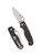 Spyderco ButtonUp folding knife with thumb hole - shown both open presentation side and closed pocket clip side.  Satin 8Cr13MoV stainless steel combo edge blade.  Black carbon fiber and G-10 laminate handle.  Model C275CFPS.