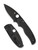 Spyderco Shaman Salt folding knife with thumb hole - shown open presentation side and closed pocket clip side.  Black MagnaCut stainless steel plain edge blade.  Black G-10 handle.  Model C229GMCBKP.