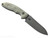 Rick Hinderer Knives Emmett Sheepsfoot fixed blade knife - shown out of sheath obverse.  Working Finish MagnaCut stainless steel plain edge blade.  OD Green Micarta handle.  Model KEMSFMI.