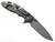 Rick Hinderer Knives XM-18 3.5" Slicer Hollow Grind folding knife with thumb stud and flipper tab - shown open lock side.  Working Finish 20CV stainless steel plain edge blade.  Coyote G-10 handle with Battle Bronze lock side.  Model KXM35SLHO.