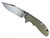 Rick Hinderer Knives XM-24 Harpoon Spanto folding knife with thumb stud and flipper tab - shown open presentation side.  Stonewash S45VN stainless steel plain edge blade.  OD green G-10 handle with stonewash lock side.  Model KXM40HS.