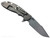 Rick Hinderer Knives XM-24 Harpoon Spanto folding knife with thumb stud and flipper tab - shown open lock side.  Working Finish S45VN stainless steel plain edge blade.  OD green G-10 handle with Battle Bronze lock side.  Model KXM40HS.