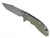 Rick Hinderer Knives XM-24 Harpoon Spanto folding knife with thumb stud and flipper tab - shown open presentation side.  Stonewash S45VN stainless steel plain edge blade.  OD green G-10 handle with stonewash blue lock side.  Model KXM40HS.