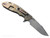 Rick Hinderer Knives XM-24 Harpoon Spanto folding knife with thumb stud and flipper tab - shown open lock side.  Stonewash S45VN stainless steel plain edge blade.  Coyote G-10 handle with stonewash bronze lock side.  Model KXM40HS.