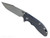 Rick Hinderer Knives XM-24 Harpoon Spanto folding knife with thumb stud and flipper tab - shown open presentation side.  Working Finish S45VN stainless steel plain edge blade.  Black G-10 handle with Battle Blue lock side.  Model KXM40HS.