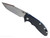 Rick Hinderer Knives XM-24 Harpoon Spanto folding knife with thumb stud and flipper tab - shown open presentation side.  Stonewash S45VN stainless steel plain edge blade.  Black G-10 handle with stonewash blue lock side.  Model KXM40HS.
