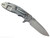 Rick Hinderer Knives XM-18 3.25" Spear Point folding knife with thumb stud and flipper tab - shown open lock side.  Stonewash S45VN stainless steel plain edge blade.  Black G-10 handle with stonewash lock side.  Model KXM325SPE.