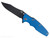 Rick Hinderer Knives Eklipse Spear Point folding knife with flipper tab and thumb stud - shown open presentation side.  Battle Black S45VN stainless steel plain edge blade.  Blue G-10 handle with Battle Black lock side.  Model KEK35SPEDLC.