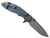 Rick Hinderer Knives XM-18 3.25" Spear Point folding knife with thumb stud and flipper tab - shown open lock side.  Working Finish S45VN stainless steel plain edge blade.  Blue - black G-10 handle with Battle Blue lock side.  Model KXM325SPE.