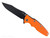 Rick Hinderer Knives Eklipse folding knife with flipper tab - shown open - presentation side.  Battle Black 3.5" hollow grind S45VN stainless steel plain edge blade.  Orange G-10 handle scale with Battle Black lock side.  Model KEK35SLHODLC.