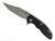 Rick Hinderer Knives XM-18 3.0" Bowie folding knife with thumb stud and flipper tab - shown open presentation side.  Stonewash 20CV stainless steel plain edge blade.  Black G-10 handle with stonewashed lock side.  Model KXM30BOW.