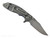 Rick Hinderer Knives XM-18 3.0" Bowie folding knife with thumb stud and flipper tab - shown open lock side.  Stonewash 20CV stainless steel plain edge blade.  Blue - black G-10 handle with Working Finish lock side.  Model KXM30BOW.