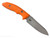 Rick Hinderer Knives Flashpoint Sheepsfoot fixed blade knife - shown out of sheath reverse.  Stonewash MagnaCut stainless steel plain edge blade.  Orange G-10 handle.  Model KFPSHF.