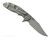 Rick Hinderer Knives XM-18 3.0" Bowie folding knife with thumb stud and flipper tab - shown open lock side.  Working Finish 20CV stainless steel plain edge blade.  Coyote G-10 handle with Working Finish lock side.  Model KXM30BOW.