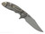 Rick Hinderer Knives XM-18 3.0" Bowie folding knife with thumb stud and flipper tab - shown open lock side.  Working Finish 20CV stainless steel plain edge blade.  Translucent Green G-10 handle with Battle Bronze lock side.  Model KXM30BOW.