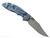 Rick Hinderer Knives XM-18 3.0" Non Flipper Bowie folding knife with thumb stud - shown open lock side.  Working Finish 20CV stainless steel plain edge blade.  Blue G-10 handle with Battle Blue lock side.  Model KXM30BOWNF.