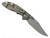 Rick Hinderer Knives XM-18 Non Flipper 3.0" Bowie folding knife with thumb stud - shown open lock side.  Working Finish 20CV stainless steel plain edge blade.  Black G-10 handle with Battle Bronze lock side.  Model KXM30BOWNF.