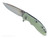 Rick Hinderer Knives XM-18 3.25" Spanto folding knife with thumb stud and flipper tab - shown open presentation side.  Stonewash MagnaCut stainless steel plain edge blade.  Translucent Green G-10 handle with stonewash lock side.  Model KXM325SPA.