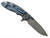 Rick Hinderer Knives XM-18 3.25" Spanto folding knife with thumb stud and flipper tab - shown open lock side.  Working Finish MagnaCut stainless steel plain edge blade.  Blue - black G-10 handle with Battle Blue lock side.  Model KXM325SPA.