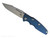 Rick Hinderer Knives Eklipse Skinny Fullered Harpoon Spear Point Non-Flipper folding knife with thumb stud - shown open presentation side.  Stonewashed 3.5" MagnaCut stainless steel plain edge blade.  Blue - black G-10 handle scale with Working Finish lock side.  Model KEK35SKNFHSPE.