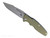 Rick Hinderer Knives Eklipse Skinny Fullered Harpoon Spear Point Non-Flipper folding knife with thumb stud - shown open presentation side.  Stonewashed 3.5" MagnaCut stainless steel plain edge blade.  OD green G-10 handle scale with Working Finish lock side.  Model KEK35SKNFHSPE.