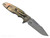 Rick Hinderer Knives Eklipse Skinny Fullered Harpoon Spanto folding knife with thumb stud and flipper tab - shown open lock side.  Stonewashed 3.5" MagnaCut stainless steel plain edge blade.  FDE G-10 handle scale with stonewashed bronze lock side.  Model KEK35SKHS.