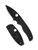 Spyderco Shaman Lightweight folding knife with thumb hole - shown open presentation side and closed pocket clip side.  Black CTS-BD1N stainless steel serrated edge blade.  Black FRN handle.  Model C229SBBK.