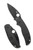 Spyderco Sage 5 folding knife with thumb hole - shown open presentation side and closed pocket clip side.  Black CPM MagnaCut stainless steel plain edge blade.  Black G-10 handle.  Model C123GPBKMCBK.