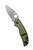 Spyderco Sage 5 folding knife with thumb hole - shown open presentation side.  Satin CPM MagnaCut stainless steel plain edge blade.  Black - Yellow G-10 handle.  Model C123GPBKYLMC.