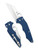 Spyderco Yojumbo folding knife with thumb hole - shown open presentation side and closed pocket clip side.  Satin SPY27 stainless steel plain edge blade.  Cobalt Blue G-10 handle.  Model C253GPCBL.