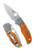 Spyderco Native 5 50th Anniversary Sprint Run folding knife with thumb hole - shown open presentation side and closed pocket clip side.  Satin S90V stainless steel plain edge blade.  Amber bone handle with Damascus bolsters handle.  Model C41BA50TH.