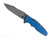 Rick Hinderer Knives Eklipse Skinny Fullered Harpoon Spanto folding knife with thumb stud and flipper tab - shown open presentation side.  Working Finish 3.5" MagnaCut stainless steel plain edge blade.  Blue G-10 handle scale with Working Finish lock side.  Model KEK35SKHS.