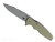 Rick Hinderer Knives Eklipse Skinny Fullered Harpoon Spanto folding knife with thumb stud and flipper tab - shown open presentation side.  Working Finish 3.5" MagnaCut stainless steel plain edge blade.  OD green G-10 handle scale with Working Finish lock side.  Model KEK35SKHS.