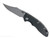Rick Hinderer Knives Non Flipper XM-18 3.5" Bowie folding knife with thumb stud - shown open presentation side.  Stonewashed MagnaCut stainless steel plain edge blade.  Black G-10 handle with Bead Blast Bronze lock side.  Model KXM35NFBO.