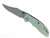 Rick Hinderer Knives Non Flipper XM-18 3.5" Bowie folding knife with thumb stud - shown open presentation side.  Stonewashed MagnaCut stainless steel plain edge blade.  Translucent Green G-10 handle with Bead Blast lock side.  Model KXM35NFBO.