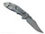 Rick Hinderer Knives Non Flipper XM-18 3.5" Bowie folding knife with thumb stud - shown open lock side.  Stonewashed MagnaCut stainless steel plain edge blade.  Blue - Black G-10 handle with Bead Blast lock side.  Model KXM35NFBO.
