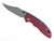 Rick Hinderer Knives Non Flipper XM-18 3.5" Bowie folding knife with thumb stud - shown open presentation side.  Stonewashed MagnaCut stainless steel plain edge blade.  Red G-10 handle with Bead Blast Blue lock side.  Model KXM35NFBO.